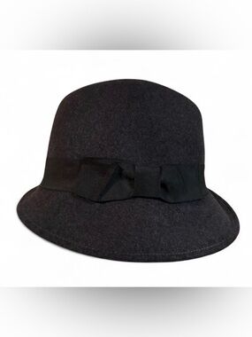 Vintage Black Wool Bow Cloche Hat - Women Accessories